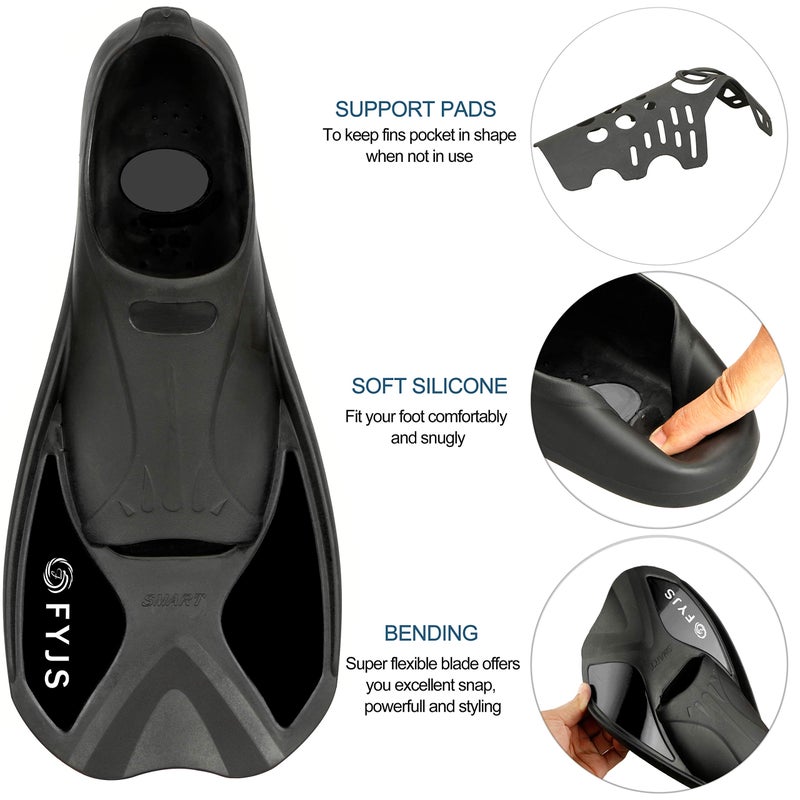 F FYJS FYJS Short Swim Fins with Comfortable Full Foot Pocket Travel-Size for Snorkeling and Scuba Diving - Image 2